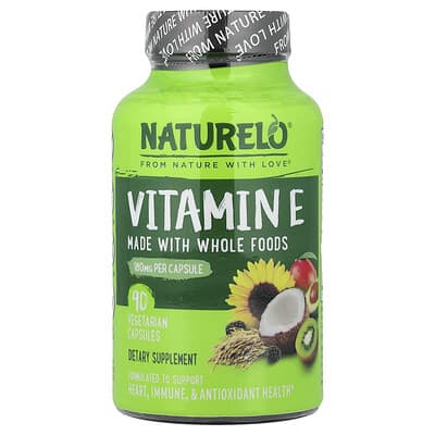 NATURELO, Vitamin E, Made from Whole Foods, 180 mg, 90 Vegetarian Capsules