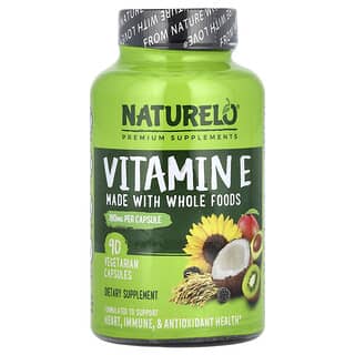 NATURELO, Vitamine E, À base d'aliments entiers, 180 mg, 90 capsules végétariennes