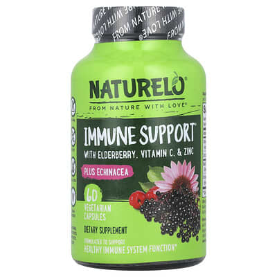 NATURELO, Immune Support Capsules with Elderberry, Vitamin C and Zinc, Echinacea, 60 Vegetarian Capsules