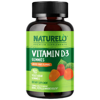 NATURELO, жевательные таблетки с витамином D3, со вкусом фруктового ассорти, 90 жевательных вегетарианских таблеток
