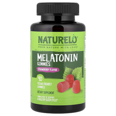 NATURELO, Melatonin Gummies, Strawberry, 90 Vegan Gummies (2.5 mg per Gummy)