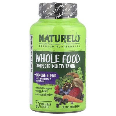 NATURELO, Complete Whole Food Multivitamin + Immune Blend, 60 Vegetarian Capsules
