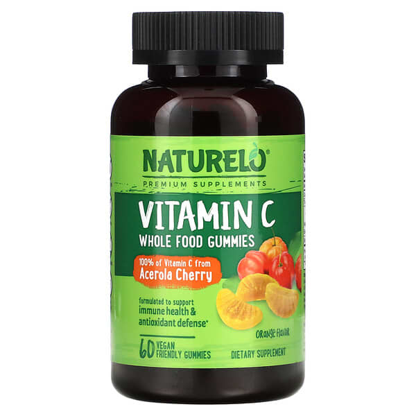 NATURELO, Vitamin C, Vollwert-Fruchtgummis, Orange, 60 vegane Fruchtgummis