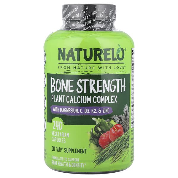 NATURELO Bone Strength, Plant Calcium Complex, 240 Vegetarian Capsules