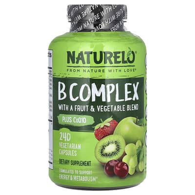 NATURELO, B Vitamin Complex with Fruit and Vegetable Blend + CoQ10, 240 Vegetarian Capsules