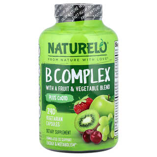 NATURELO, Комплекс витаминов группы B со смесью фруктов и овощей, плюс коэнзим Q10, 240 вегетарианских капсул