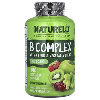 NATURELO, Complexe de vitamines B avec mélange de fruits et de légumes, CoQ10, 240 capsules végétariennes