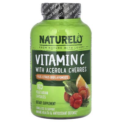 NATURELO, Vitamin C with Acerola Plus Citrus Bioflavonoids, 180 Vegetarian Capsules