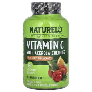 NATURELO, Vitamine C, Cerises acérola et bioflavonoïdes d'agrumes, 180 capsules végétariennes