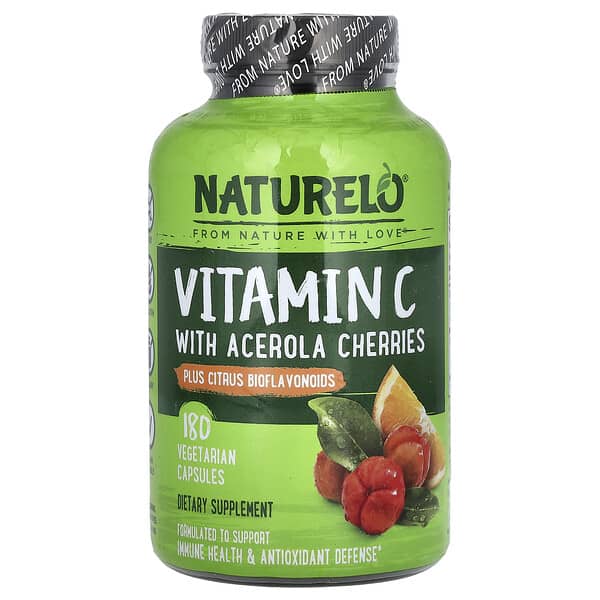 NATURELO, 維生素 C 與針葉櫻桃加柑橘類生物黃酮，180 粒素食膠囊