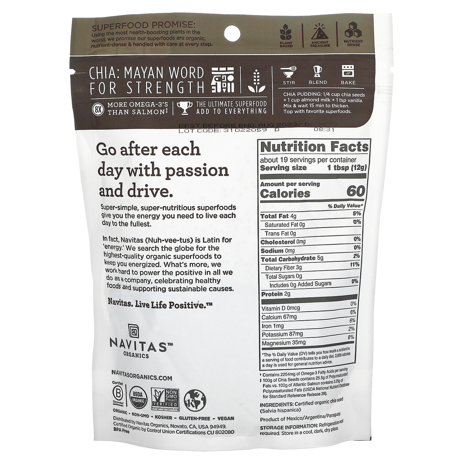 Navitas Organics, Organic Chia Seeds, 8 oz (227 g)