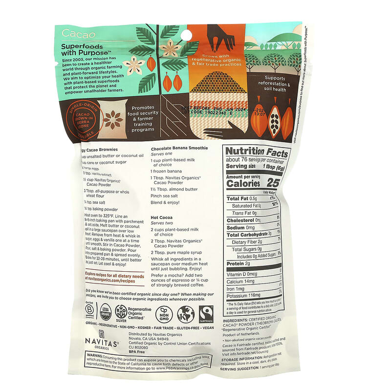 Organic Cacao Powder 16 oz 454 g