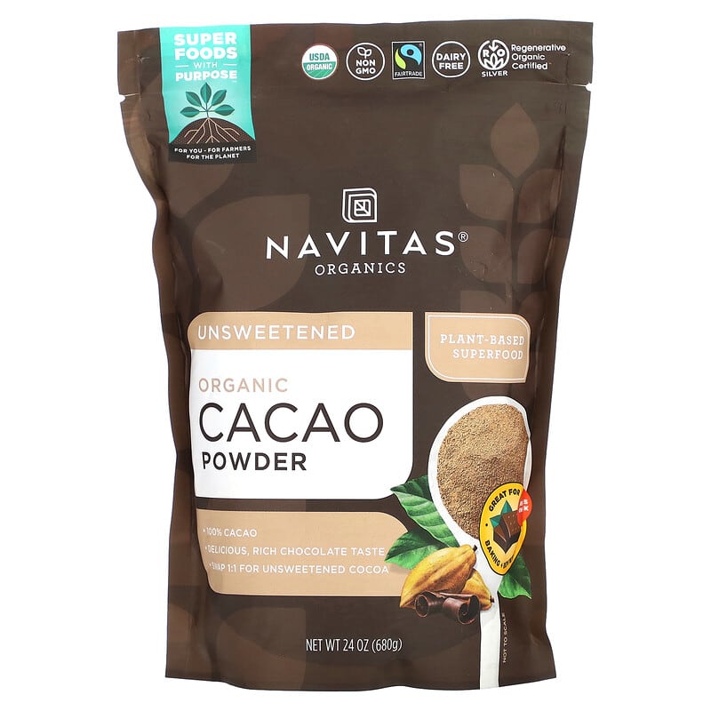 Navitas Organics, органический порошок какао, без сахара, 680 г