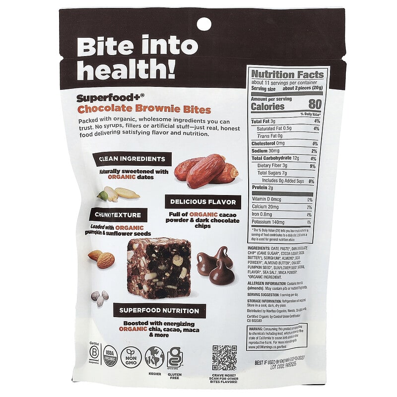 Superfood+®（スーパーフード＋）、チョコレートブラウニーバイツ、227g