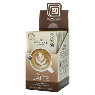 Navitas Organics, Latte, Superfood Drink Mix, Cacao, 10 Packets, 0.41 oz (12 g) Each