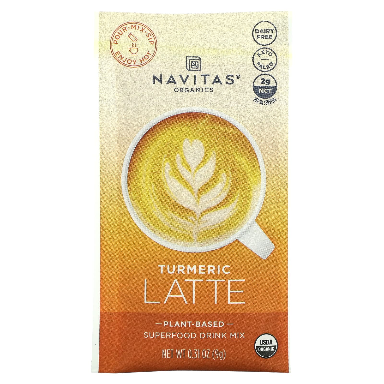 Navitas Organics, Latte, Superfood Drink Mix, Turmeric, 10 Packets, 0.