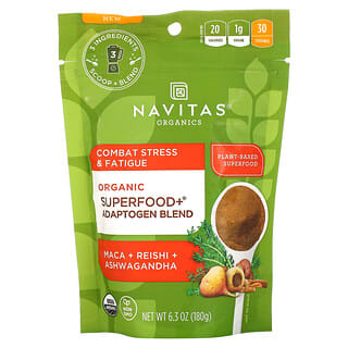 Navitas Organics, オーガニックSuperfood（スーパーフード）＋アダプトゲンブレンド、Maca（マカ）＋霊芝＋アシュワガンダ、180g（6.3オンス）