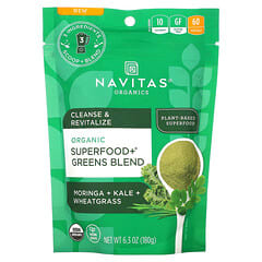 Navitas Organics, Organic Superfood+ Greens Blend, Moringa + Kale + Wheatgrass, 6.3 oz (180 g)