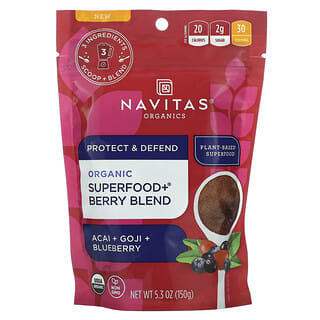 Navitas Organics, オーガニックSuperfood+（スーパーフード＋）ベリーブレンド、アサイ＋ゴジ＋ブルーベリー、150g（5.3オンス）