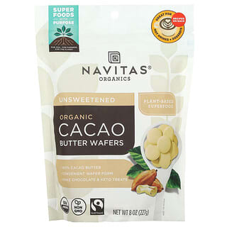 Navitas Organics, Вафли с органическим маслом какао, несладкие, 227 г (8 унций)