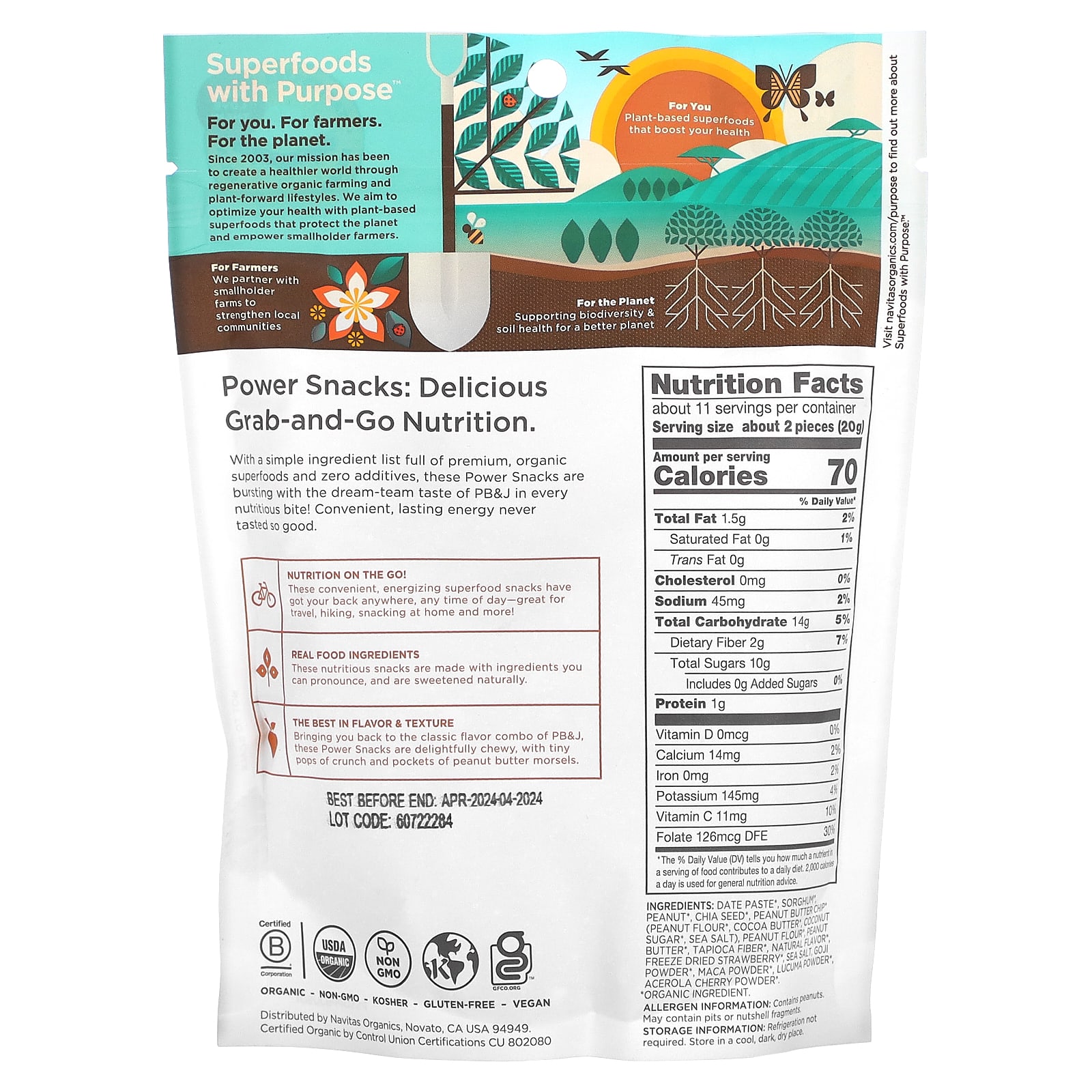 Navitas Organics, Organic Power Snacks, Superfood PB&amp;J, 8 oz (227 g)