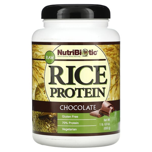 NutriBiotic, Proteína de arroz crudo, Chocolate, 650 g (1,43 lb)