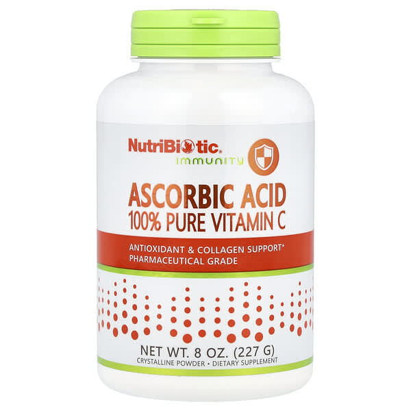 NutriBiotic, للمناعة، حمض أسكوربيك، فيتامين ج نقي 100%، مسحوق بلوري، 8 أوقية (227 جم)