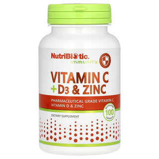 NutriBiotic, Imunidade, Vitamina C + D3 e Zinco, 100 Cápsulas