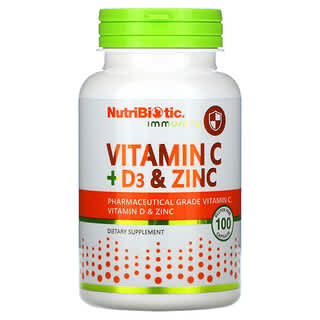 NutriBiotic, مكمل غذائي يحتوي على فيتامين (جـ) + (د3) والزنك لتعزيز المناعة، 100 كبسولة