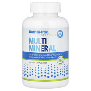 NutriBiotic, Essentials, Multiminerais, 250 Cápsulas Sem Glúten