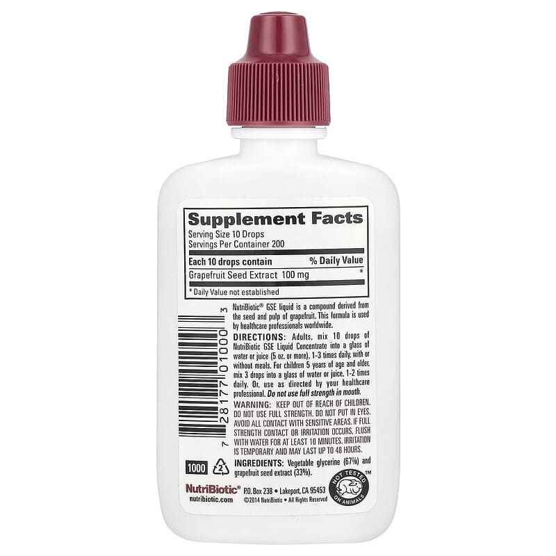 GSE, Extrait de ppin de pamplemousse vgan, Concentr liquide, 100 mg, 59 ml GSE, Extrait de ppin de pamplemousse vgan, Concentr liquide, 100 mg, 59 ml
