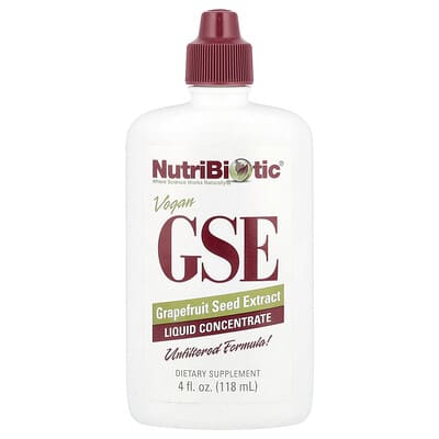 NutriBiotic, Vegan GSE Grapefruit Seed Extract, Liquid Concentrate, 100 mg, 4 fl oz (118 ml)