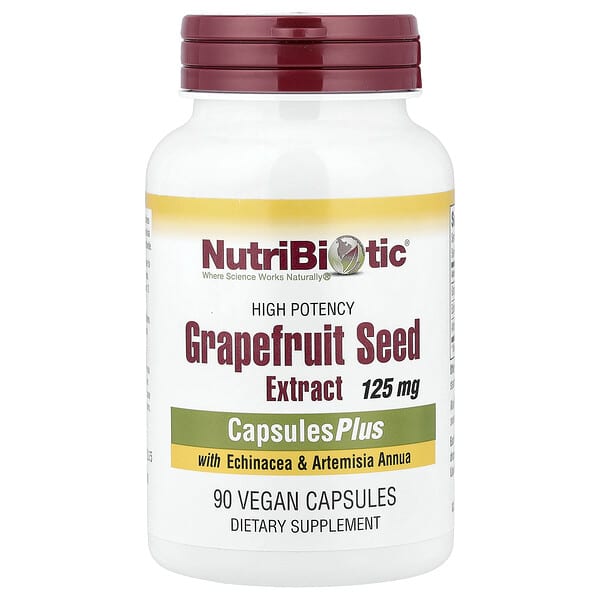 NutriBiotic, 含有紫雛菊和青蒿素的葡萄柚籽萃取精華膠囊，90粒