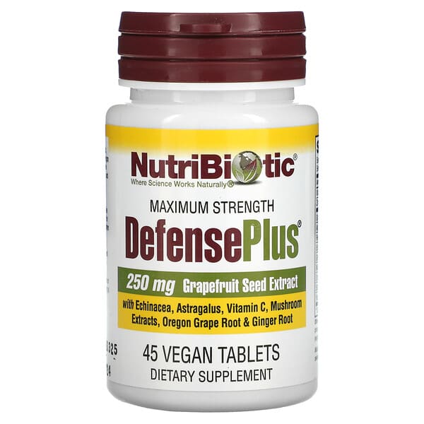 NutriBiotic‏, DefensePlus, Maximum Strength, 250 mg, 45 Vegan Tablets