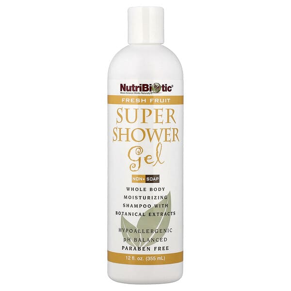 NutriBiotic, Super sprchový gél, bez mydla, s príchuťou čerstvého ovocia, 355 ml