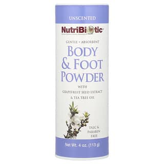 NutriBiotic, Poudre pour le corps et les pieds à l'extrait de pépins de pamplemousse et à l'huile de tea tree, Non parfumée, 113 g