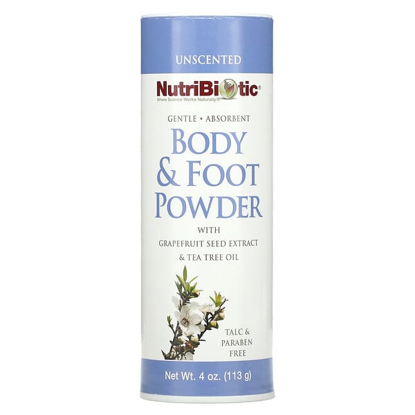 NutriBiotic, Body & Foot Powder with Grapefruit Seed Extract & Tea Tree Oil, Unscented, 4 oz (113 g)