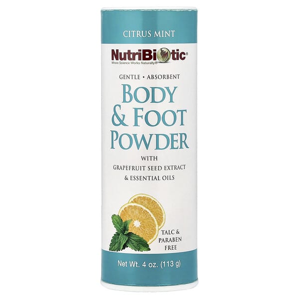 NutriBiotic, 자몽씨 추출물과 에센셜 오일이 함유된 바디 & 풋 파우더, 시트러스 민트, 113g(4oz)