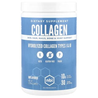 NBI Health, Colágeno hidrolizado de tipo I y II, Sin sabor, 300 g (10,58 oz)