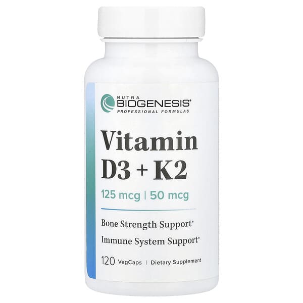 Nutra BioGenesis, Vitamin D3 + K2 , 120 VegCaps