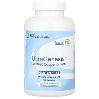 Nutra BioGenesis, UltraGenesis bez miedzi i żelaza, 180 kapsułek