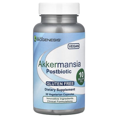 Nutra BioGenesis, Akkermansia Postbiotic, 100 mg (10 Billion CFU), 30 Vegetarian Capsules