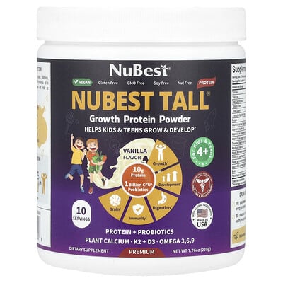 NuBest, NuBest Tall®, Growth Protein Powder, Ages 4+ & Teens, Vanilla, 7.76 oz (220 g)