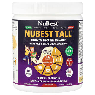 NuBest, Nubest Tall®, Proteína en polvo para favorecer el crecimiento, Para adolescentes y niños de 4 años en adelante, Vainilla, 220 g (7,76 oz)