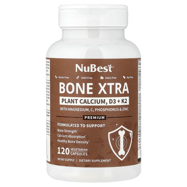 NuBest, Bone Xtra, 식물성 칼슘, D3 + K2, 베지 캡슐 120정