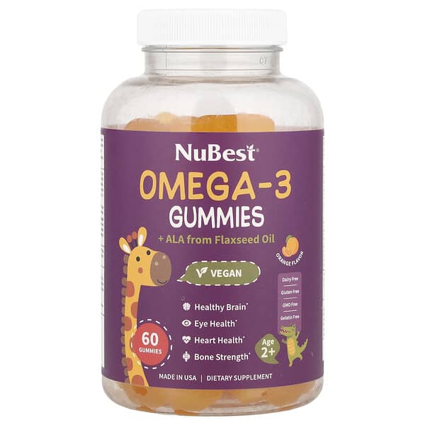 NuBest, Omega-3 軟糖 + 來自亞麻籽油的 ALA，2 歲以上，橙子味，60 粒軟糖