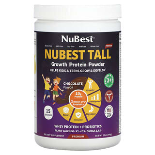 NuBest‏, גבוה, אבקת חלבון לצמיחה, לילדים ובני נוער 2+, בטעם שוקולד, 340 גרם (12 אונקיות)