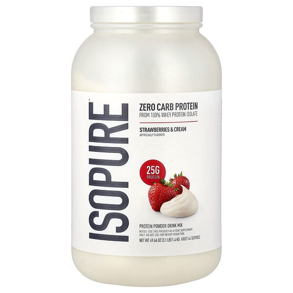 Isopure, 零碳水化合物蛋白質粉，草莓和奶油味，3.1 磅（1.4 千克）