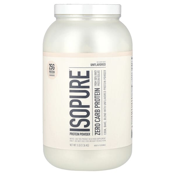 Isopure, 零碳水化合物，蛋白质粉，原味，3 磅（1.36 千克）