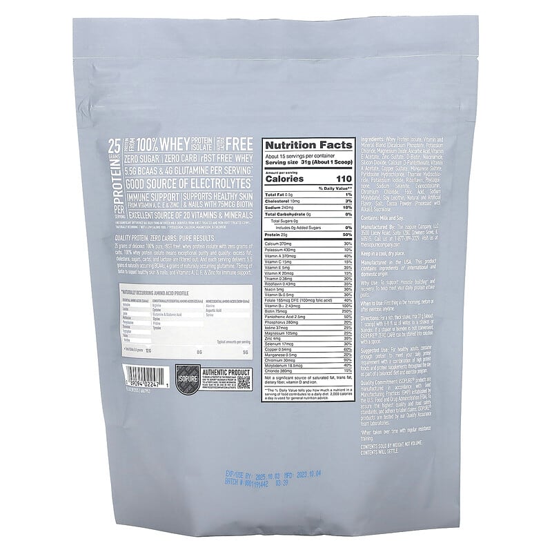 Nature's Best Isopure Zero Carb Whey Protein Isolate, Cookies & Cream - 1 lb pouch